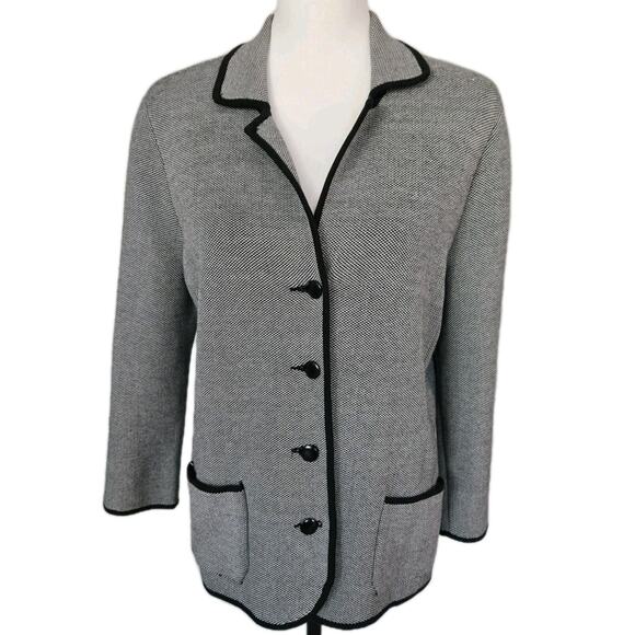 Ralph Lauren Silk Blend Fish Scale Black Trim Sweater Knit Blazer Jacket Sz 10 - Picture 1 of 10